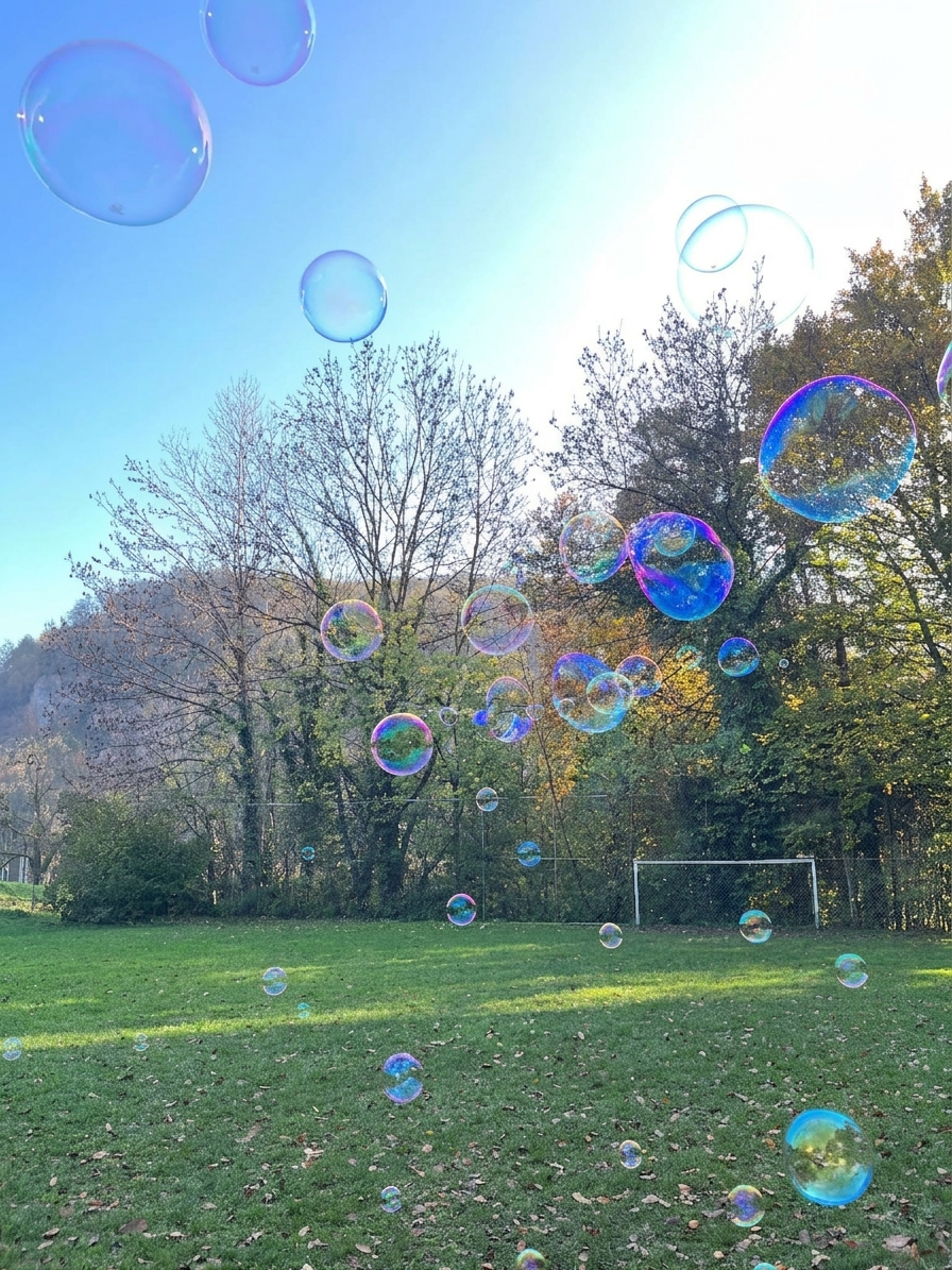 Seifenblasen auf dem Fußballplatz